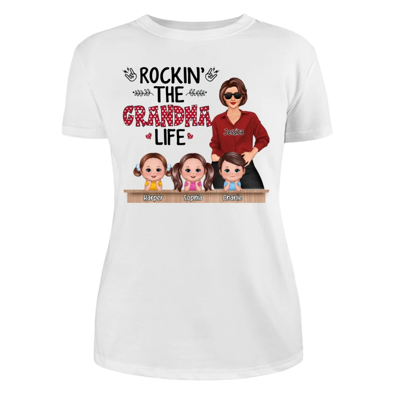 Rockin‘ Grandma Life Grandkids Chin On Hands Personalized Shirt - Image 9