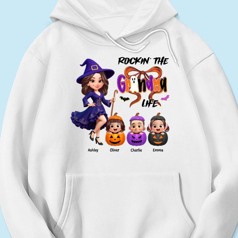 Rockin' Grandma Life Halloween Coquette Bow Grandkids Pumpkins Personalized Sweatshirt - Image 19