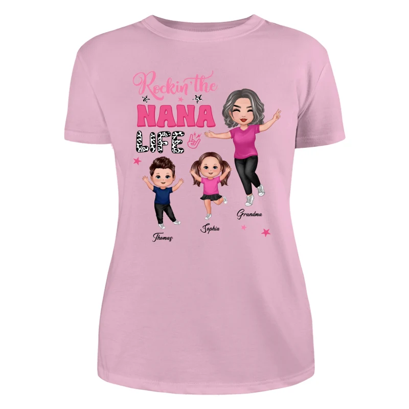 Rockin‘ Grandma Life Pink Leopard Happy Doll Personalized Shirt - Image 11