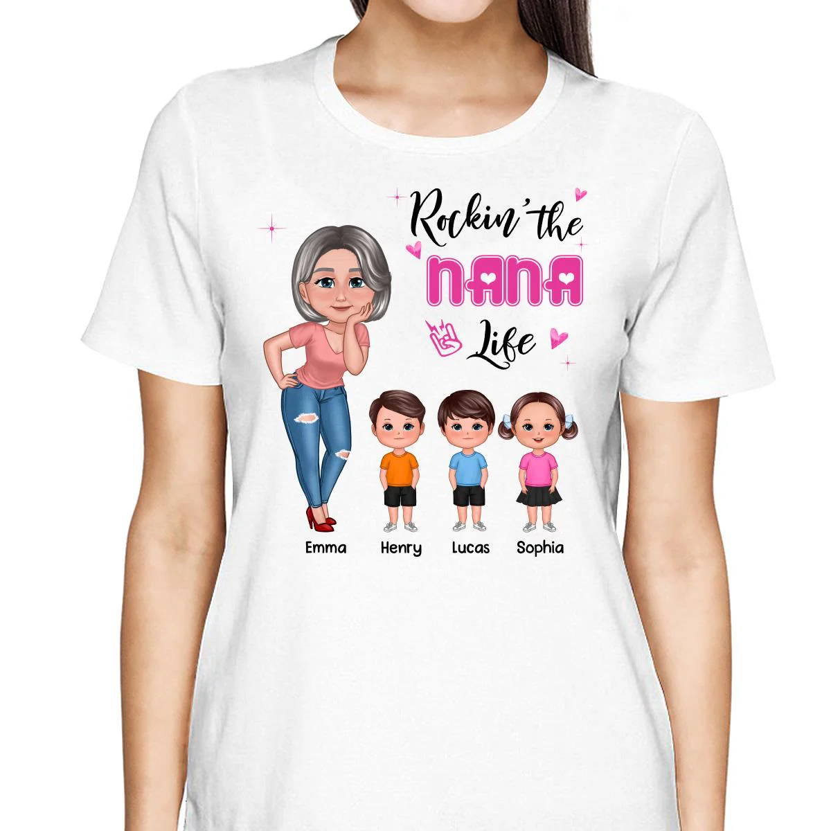 Rockin‘ Grandma Mom Life Pretty Doll Personalized Shirt - Image 6