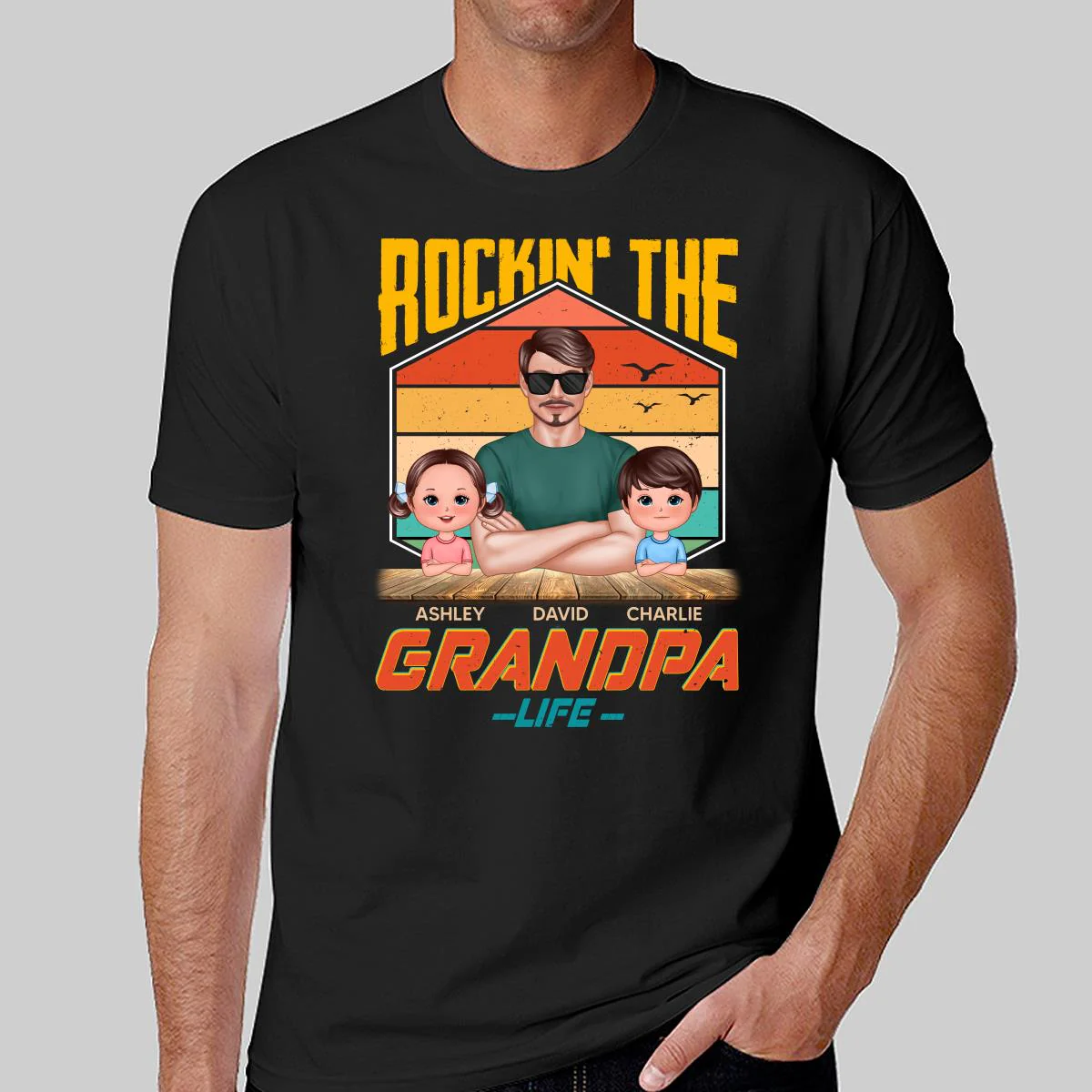 Rockin‘ The Dad Grandpa Life Retro Personalized Shirt - Image 2