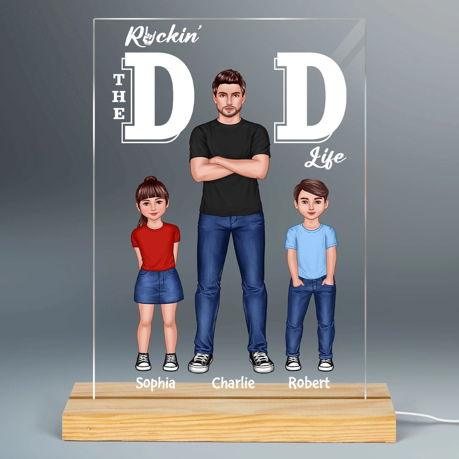 Rockin‘ The Dad Life Cool Dads And Kids Personalized Rectangle LED Night Light - Image 2