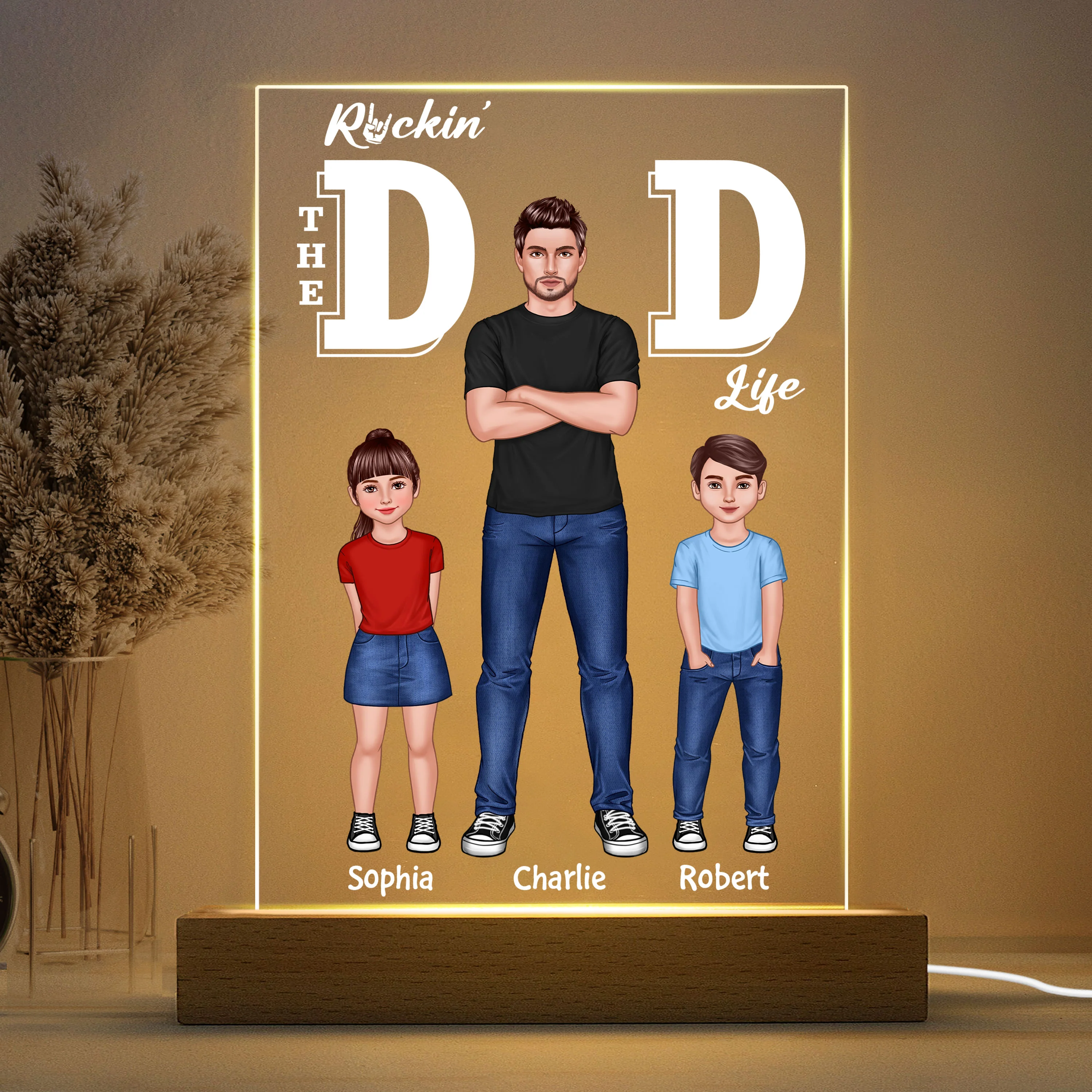 Rockin‘ The Dad Life Cool Dads And Kids Personalized Rectangle LED Night Light - Image 3