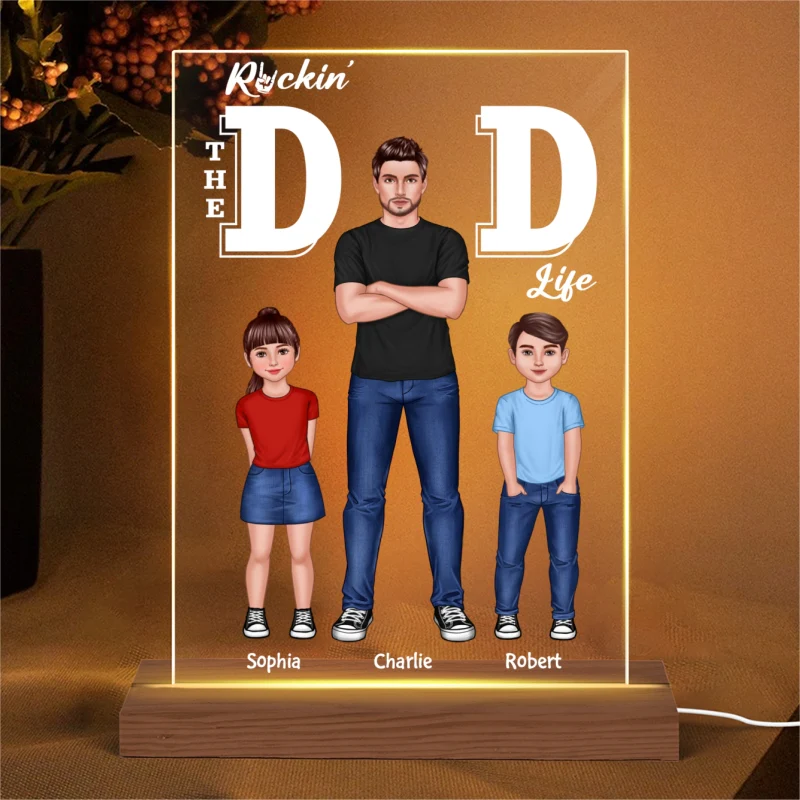Rockin‘ The Dad Life Cool Dads And Kids Personalized Rectangle LED Night Light - Image 4