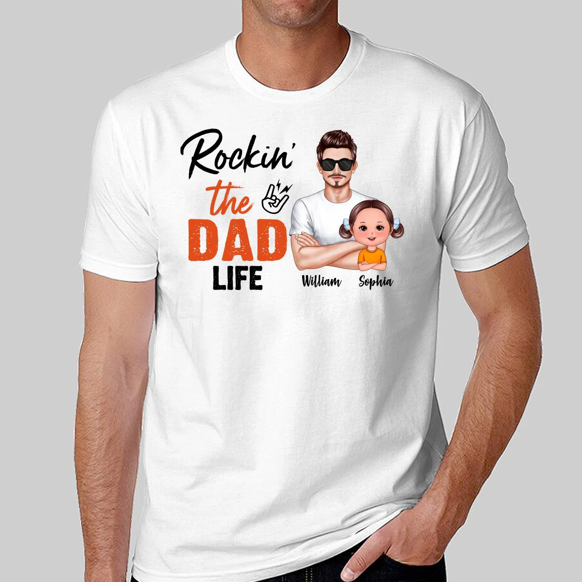 Rockin‘ The Dad Life Realistic Man And Doll Kids Father’s Day Gift For Dad Personalized Shirt - Image 2