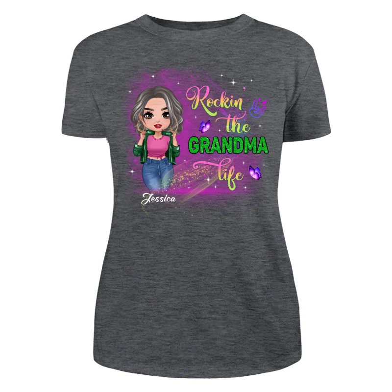 Rockin‘ The Grandma Life Colorful Sparkle Doll Grandma Personalized Shirt - Image 11