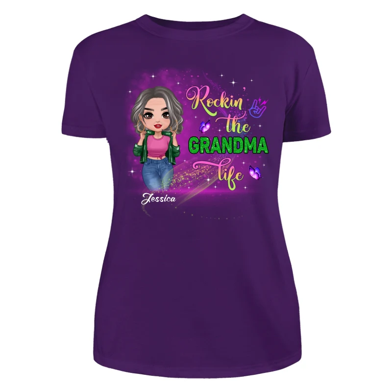 Rockin‘ The Grandma Life Colorful Sparkle Doll Grandma Personalized Shirt - Image 12