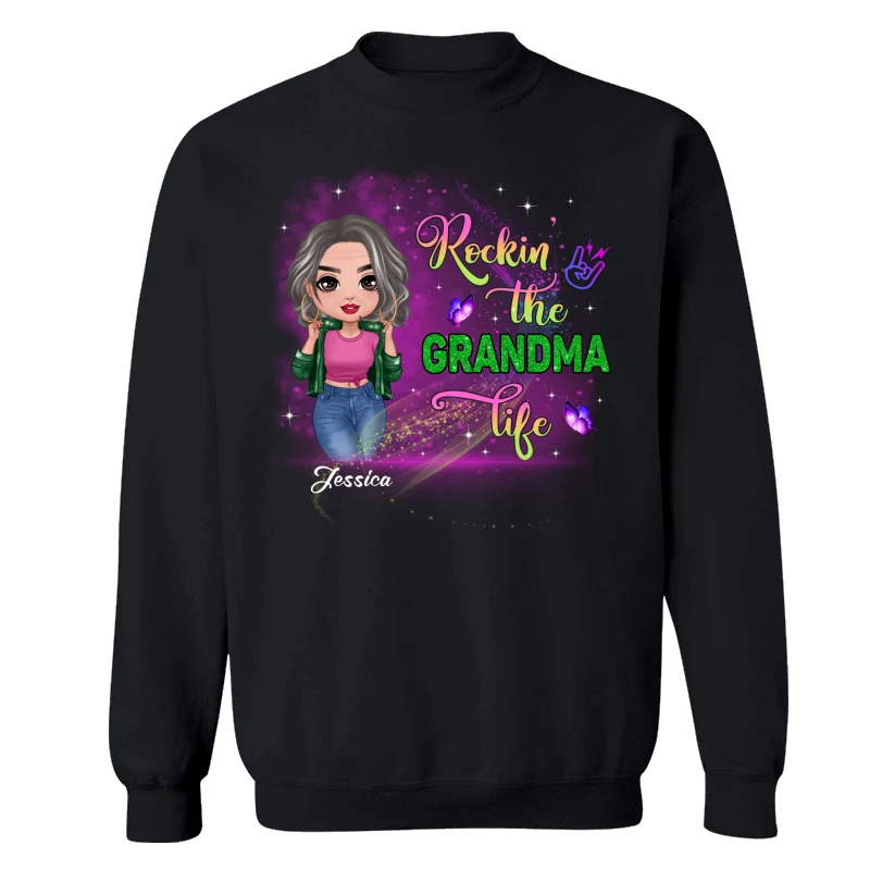 Rockin‘ The Grandma Life Colorful Sparkle Doll Grandma Personalized Shirt - Image 17