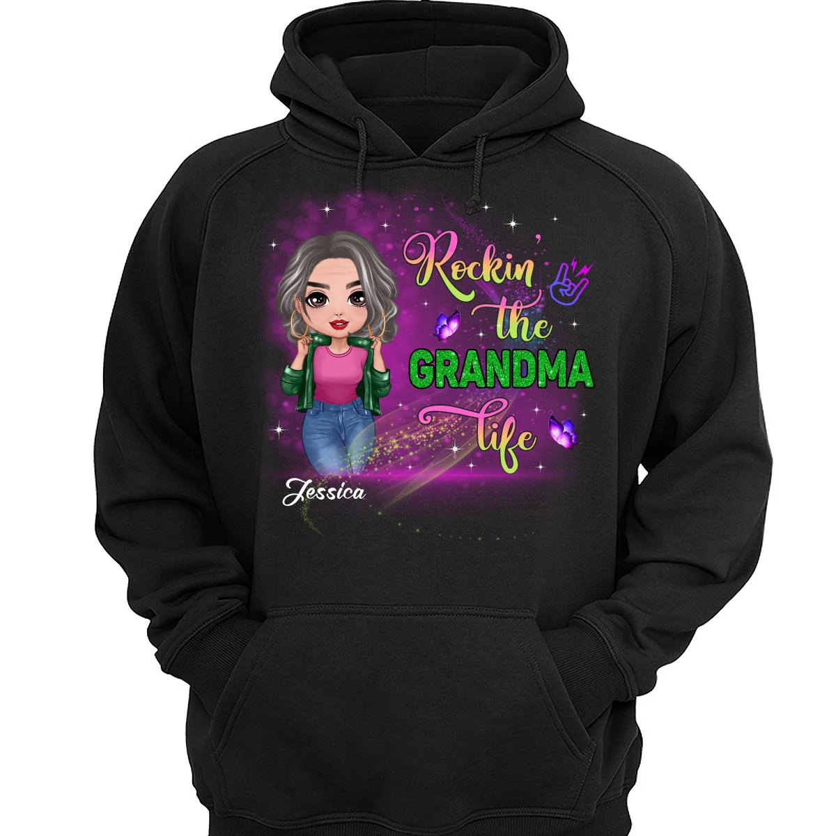 Rockin‘ The Grandma Life Colorful Sparkle Doll Grandma Personalized Shirt - Image 3