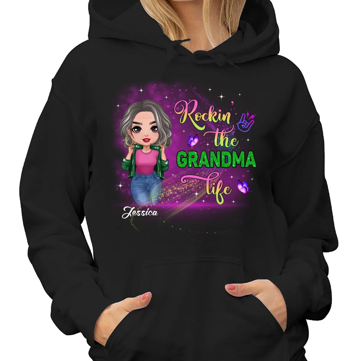 Rockin‘ The Grandma Life Colorful Sparkle Doll Grandma Personalized Shirt - Image 4