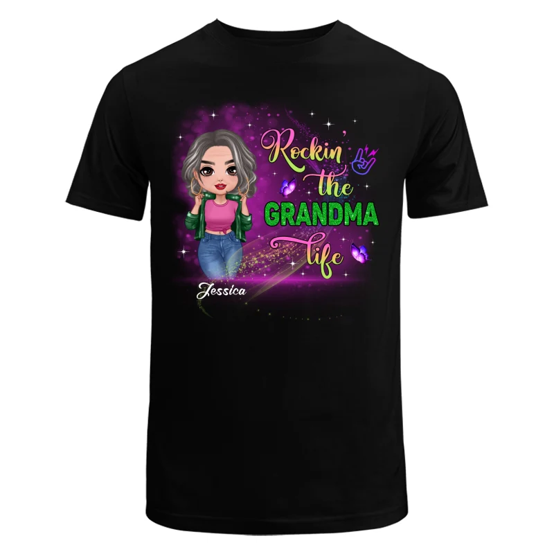 Rockin‘ The Grandma Life Colorful Sparkle Doll Grandma Personalized Shirt - Image 5