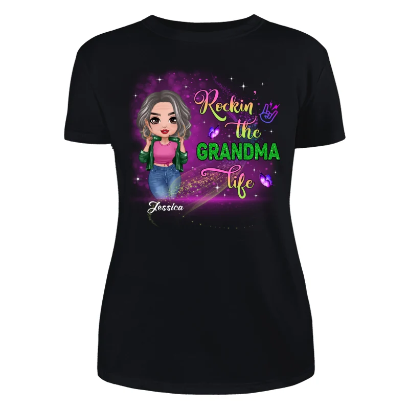 Rockin‘ The Grandma Life Colorful Sparkle Doll Grandma Personalized Shirt - Image 9