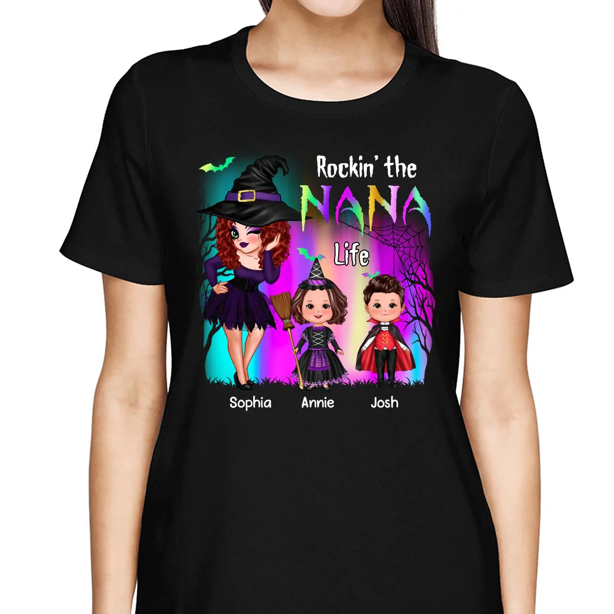 Rockin‘ The Nana Life Halloween Aurora Personalized Shirt - Image 2