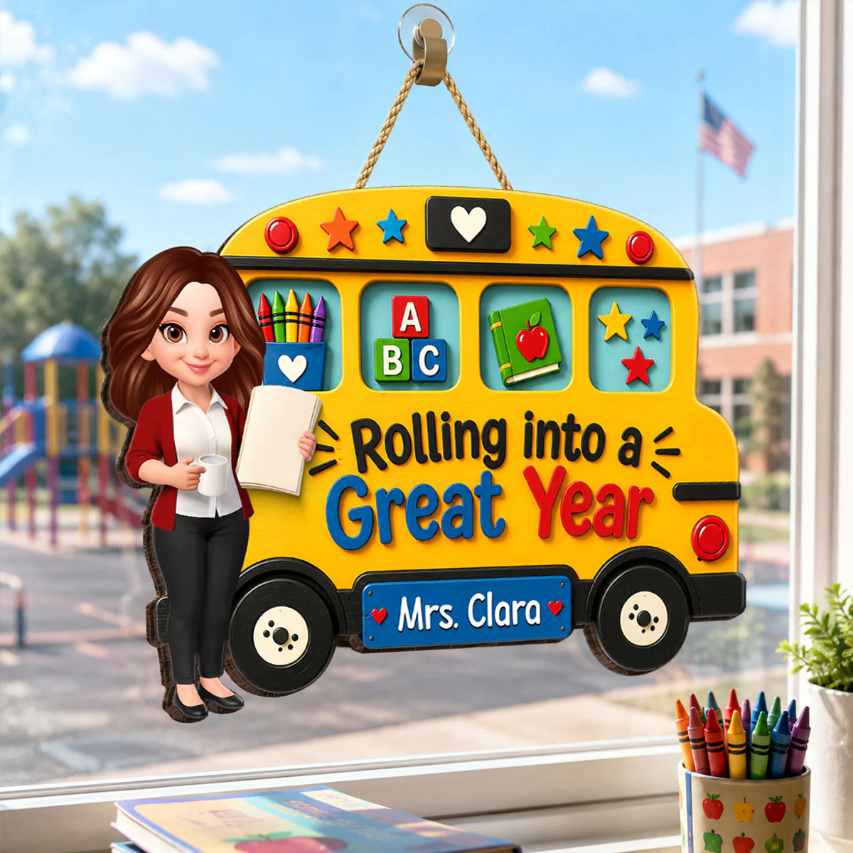 Rolling Into A Great Year Teacher - Personalized Wood Sign - Back To School Gift For Teacher, Classroom Decor - Image 2
