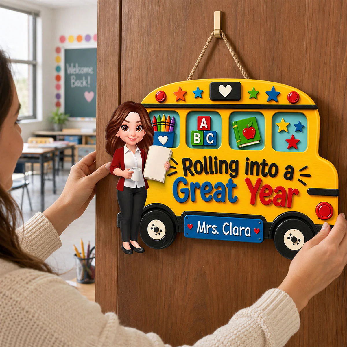 Rolling Into A Great Year Teacher - Personalized Wood Sign - Back To School Gift For Teacher, Classroom Decor - Image 3