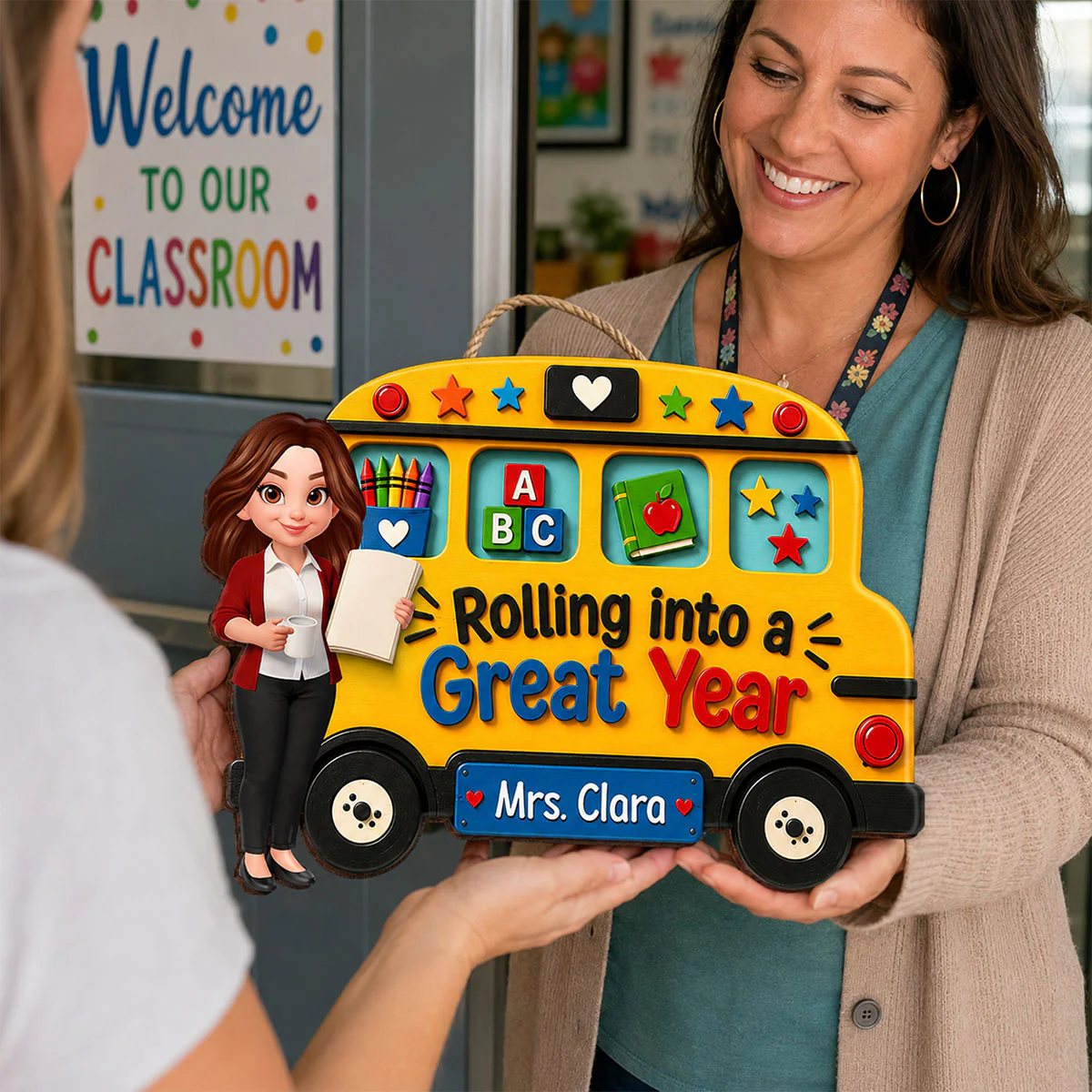 Rolling Into A Great Year Teacher - Personalized Wood Sign - Back To School Gift For Teacher, Classroom Decor - Image 4