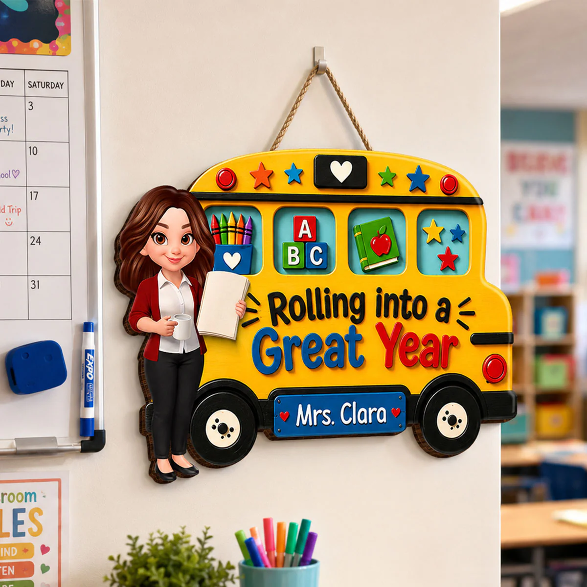 Rolling Into A Great Year Teacher - Personalized Wood Sign - Back To School Gift For Teacher, Classroom Decor - Image 6