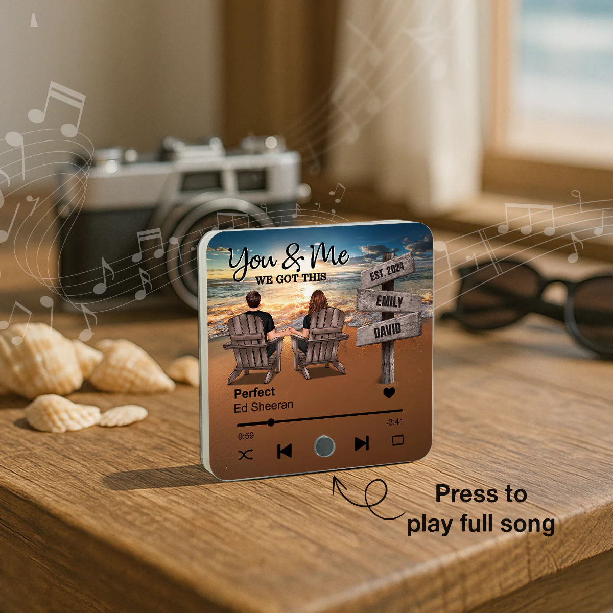 Romantic Beach Landscape Couple Sitting Holding Hands Sign Posts - Personalized Music Fridge Magnet - Heartfelt Gift For Couple, For Him, For Her, Husband, Wife - Image 10