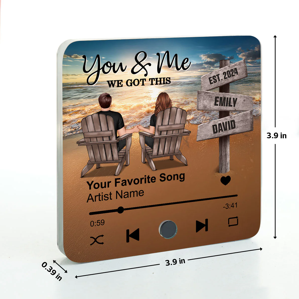 Romantic Beach Landscape Couple Sitting Holding Hands Sign Posts - Personalized Music Fridge Magnet - Heartfelt Gift For Couple, For Him, For Her, Husband, Wife - Image 11