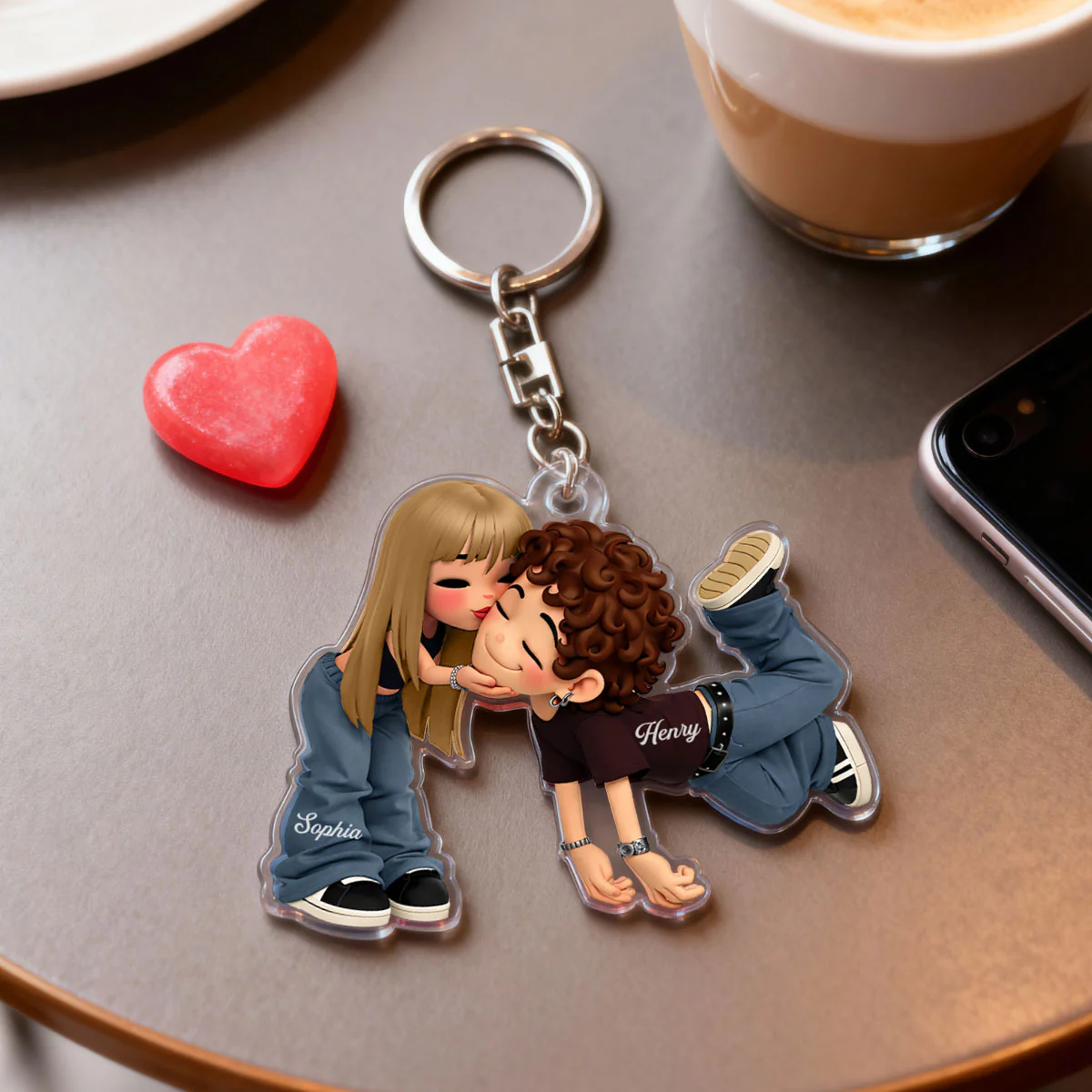 Romantic Cartoon Couple - Personalized Keychain - Gift for Couple - Image 4