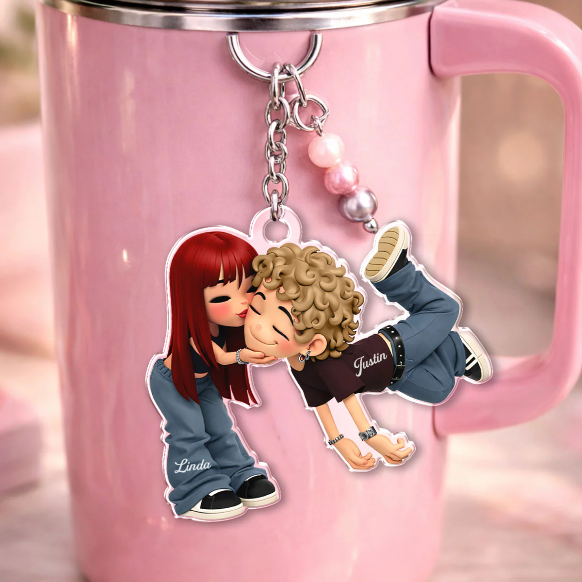 Romantic Cartoon Couple - Personalized Keychain - Gift for Couple - Image 5