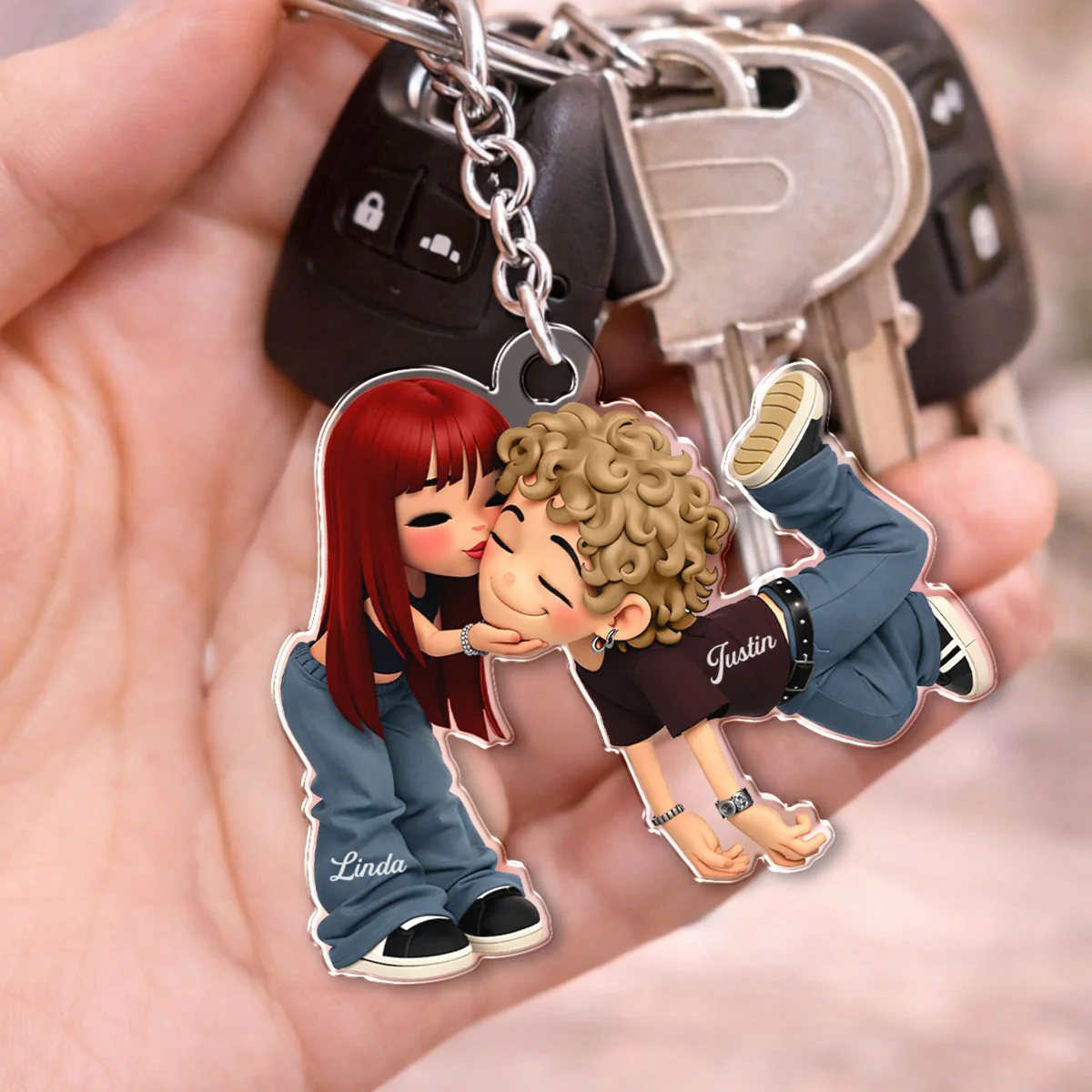 Romantic Cartoon Couple - Personalized Keychain - Gift for Couple - Image 7