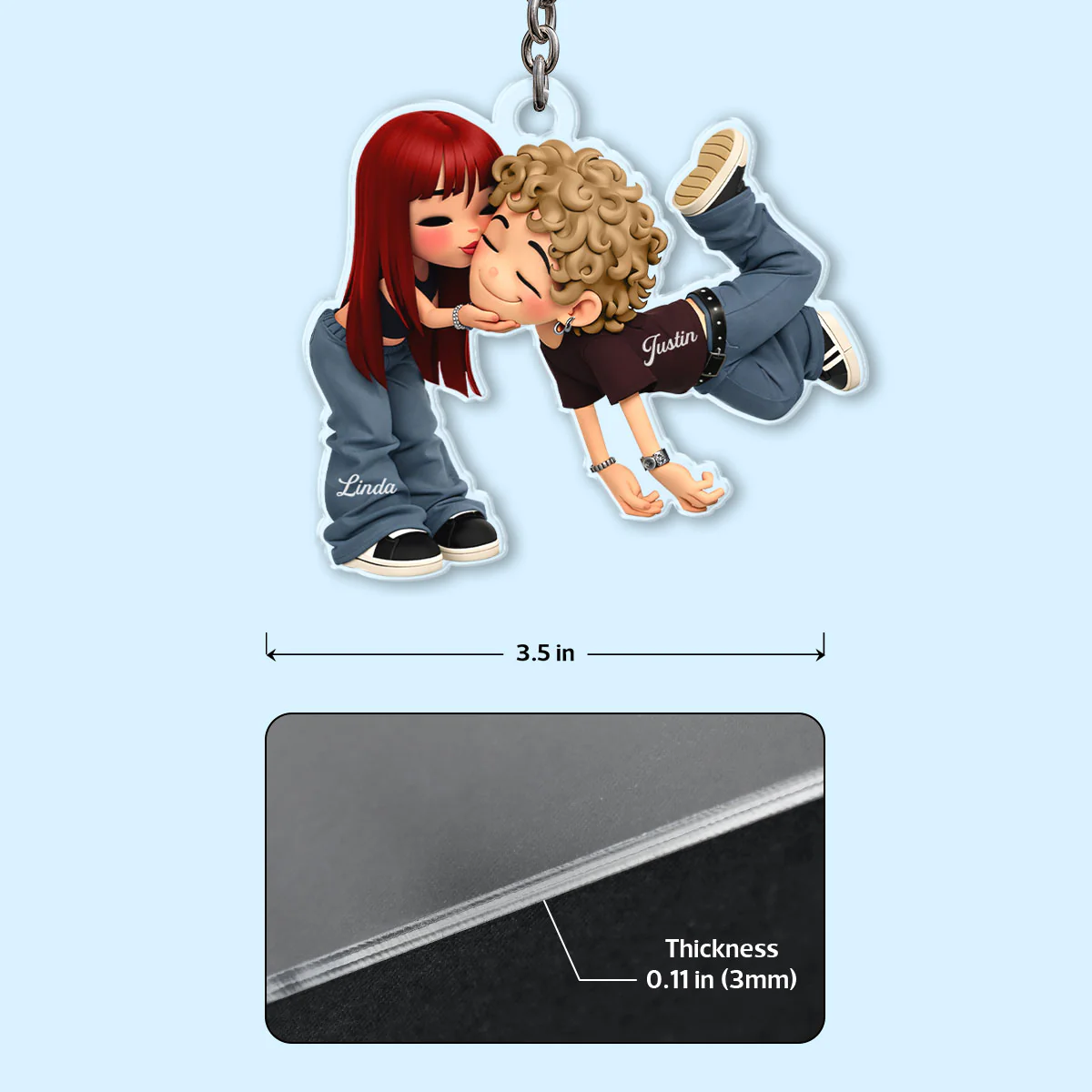 Romantic Cartoon Couple - Personalized Keychain - Gift for Couple - Image 8