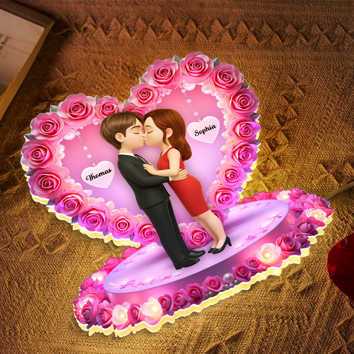 Romantic Couple Heart Rose - Personalized Light Box - Heartfelt Valentine's Day Gift for Her, for Him - Image 3