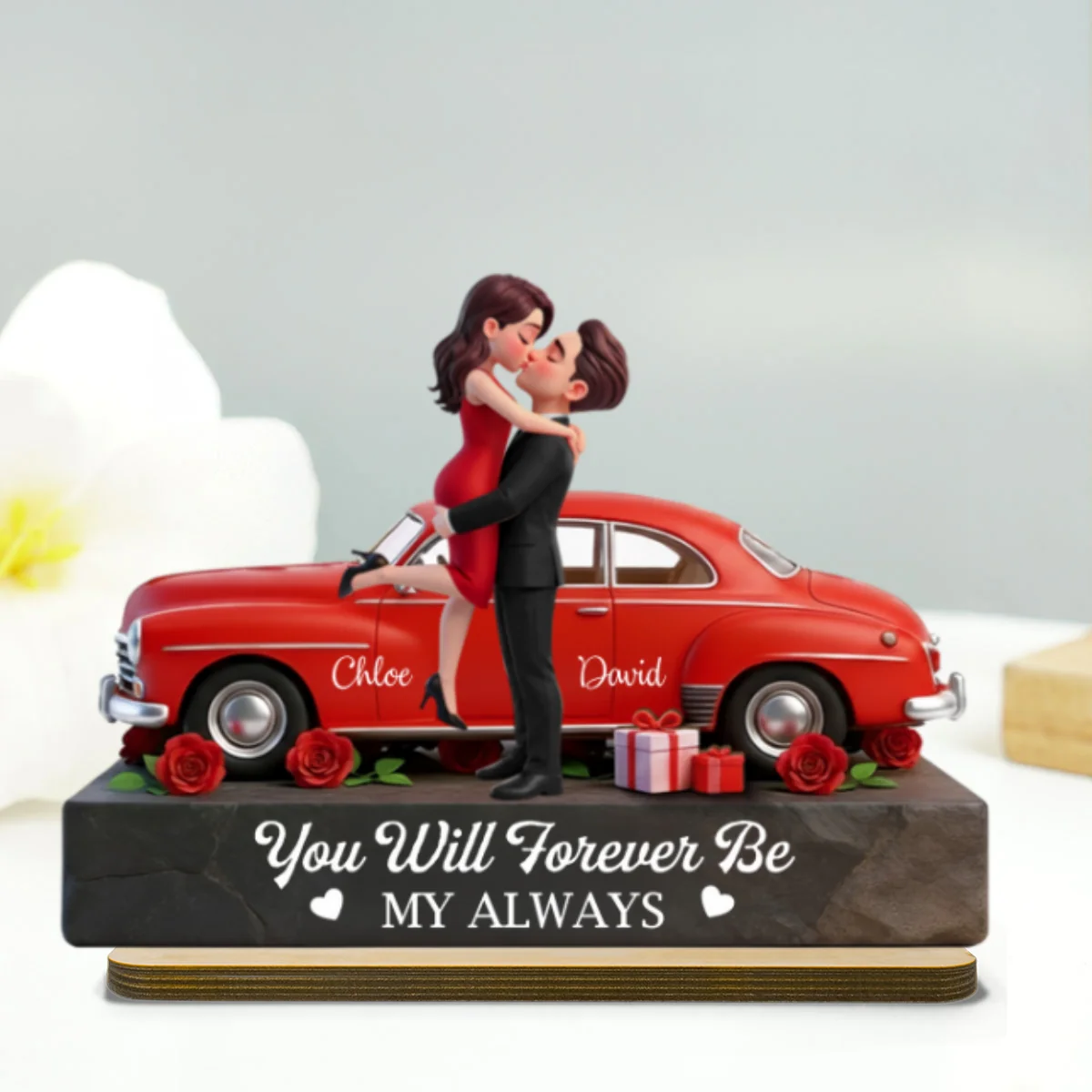 Romantic Couple Hugging Kissing Valentine Car - Personalized 2-Layered Wooden Plaque - Valentine's Day Gift For Couple - Image 13