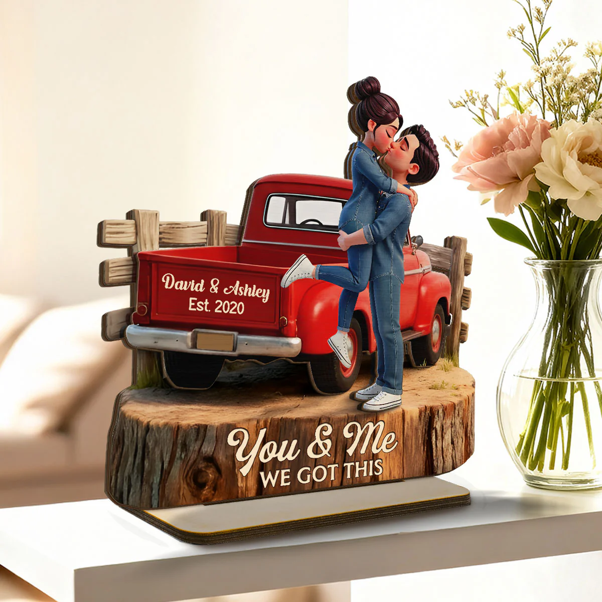 Romantic Couple Pickup Truck You & Me We Got This - Personalized 2-Layered Wooden Plaque - Anniversary Gift, Wedding Gift For Couple, Farmhouse Decor - Image 3
