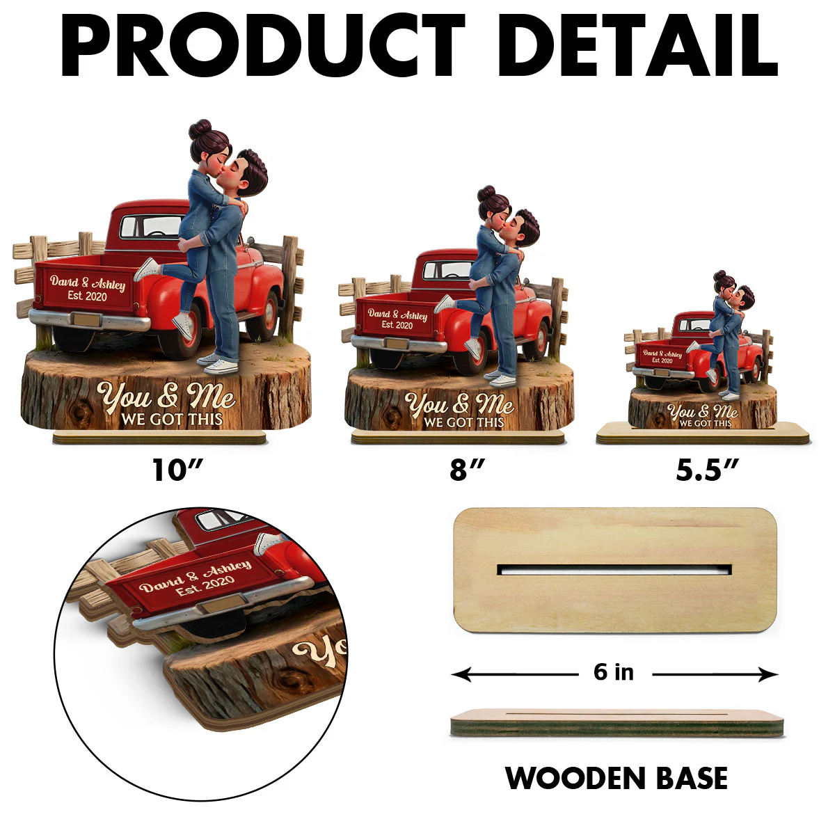 Romantic Couple Pickup Truck You & Me We Got This - Personalized 2-Layered Wooden Plaque - Gift For Couple, Farmhouse Decor - Image 12