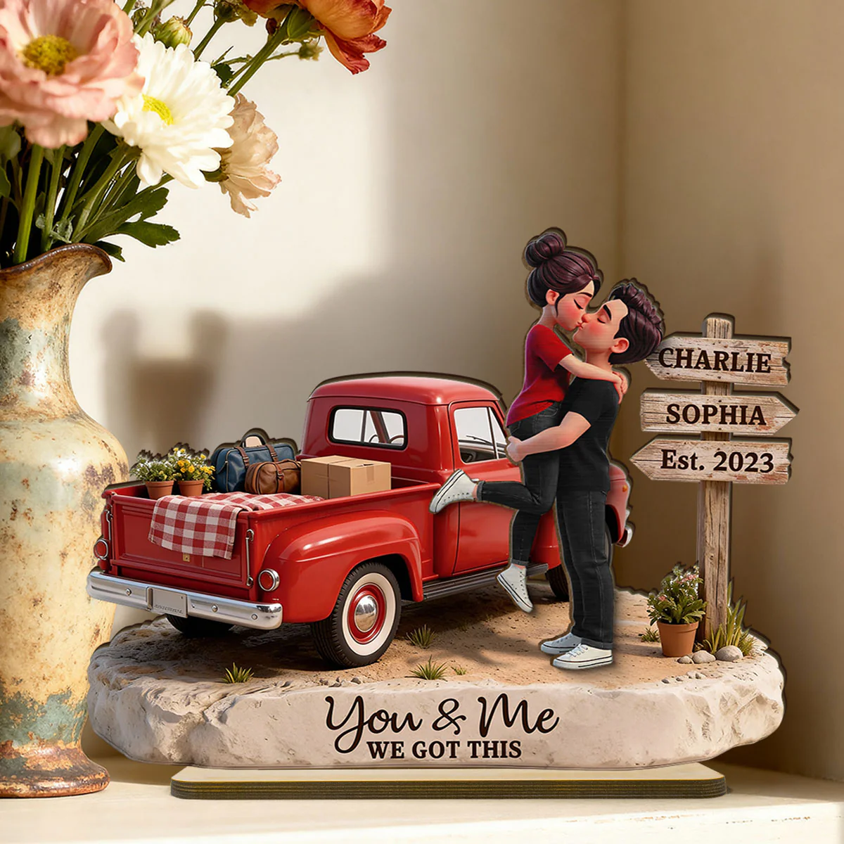 Romantic Couple Pickup Truck Sign Post - Personalized 2-Layered Wooden Plaque - Heartfelt Valentine's Day Gift For Couple, Farmhouse Decor - Image 10