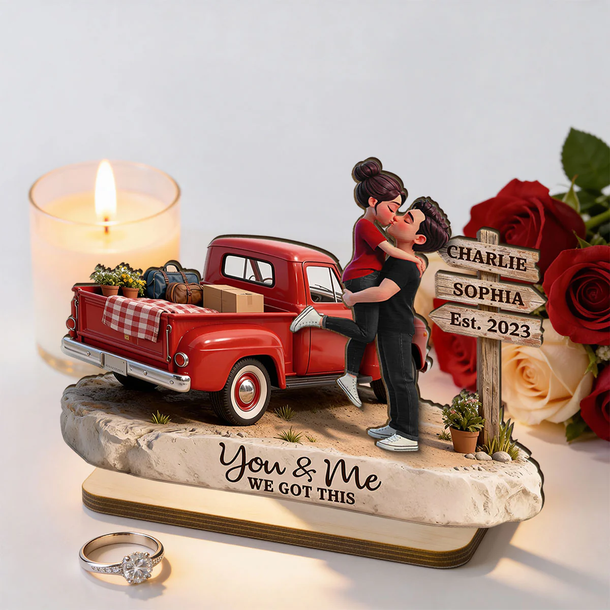 Romantic Couple Pickup Truck Sign Post - Personalized 2-Layered Wooden Plaque - Heartfelt Valentine's Day Gift For Couple, Farmhouse Decor - Image 11