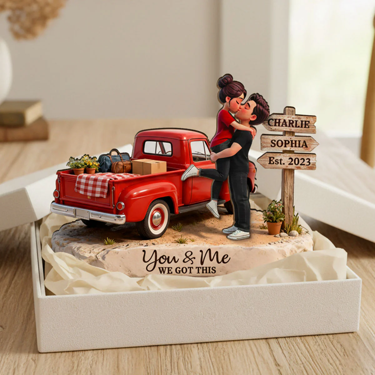 Romantic Couple Pickup Truck Sign Post - Personalized 2-Layered Wooden Plaque - Heartfelt Valentine's Day Gift For Couple, Farmhouse Decor - Image 12
