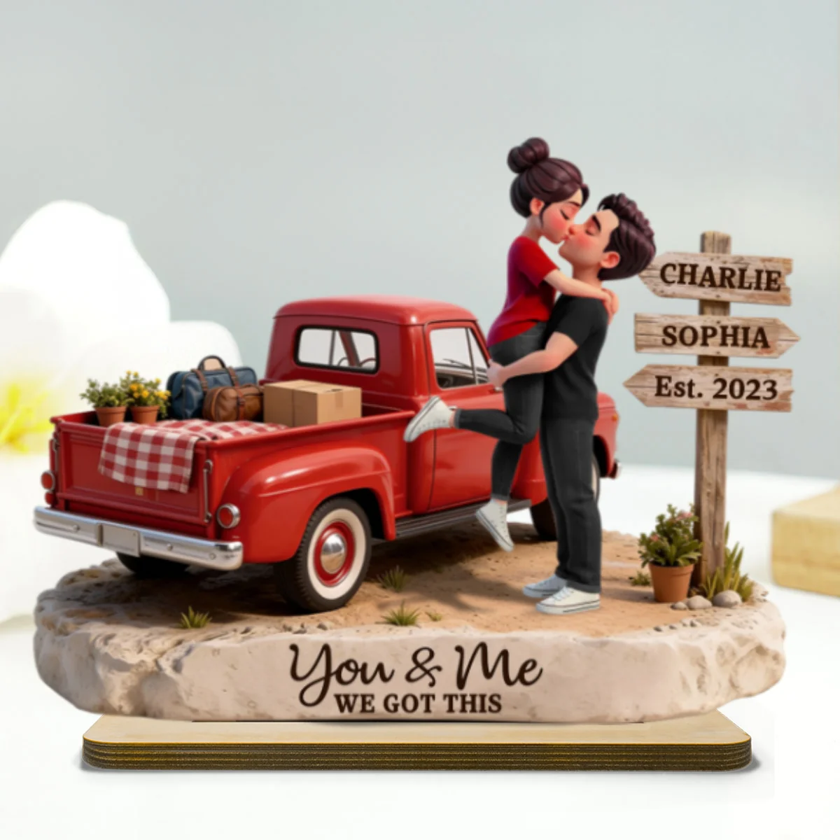 Romantic Couple Pickup Truck Sign Post - Personalized 2-Layered Wooden Plaque - Heartfelt Valentine's Day Gift For Couple, Farmhouse Decor - Image 13