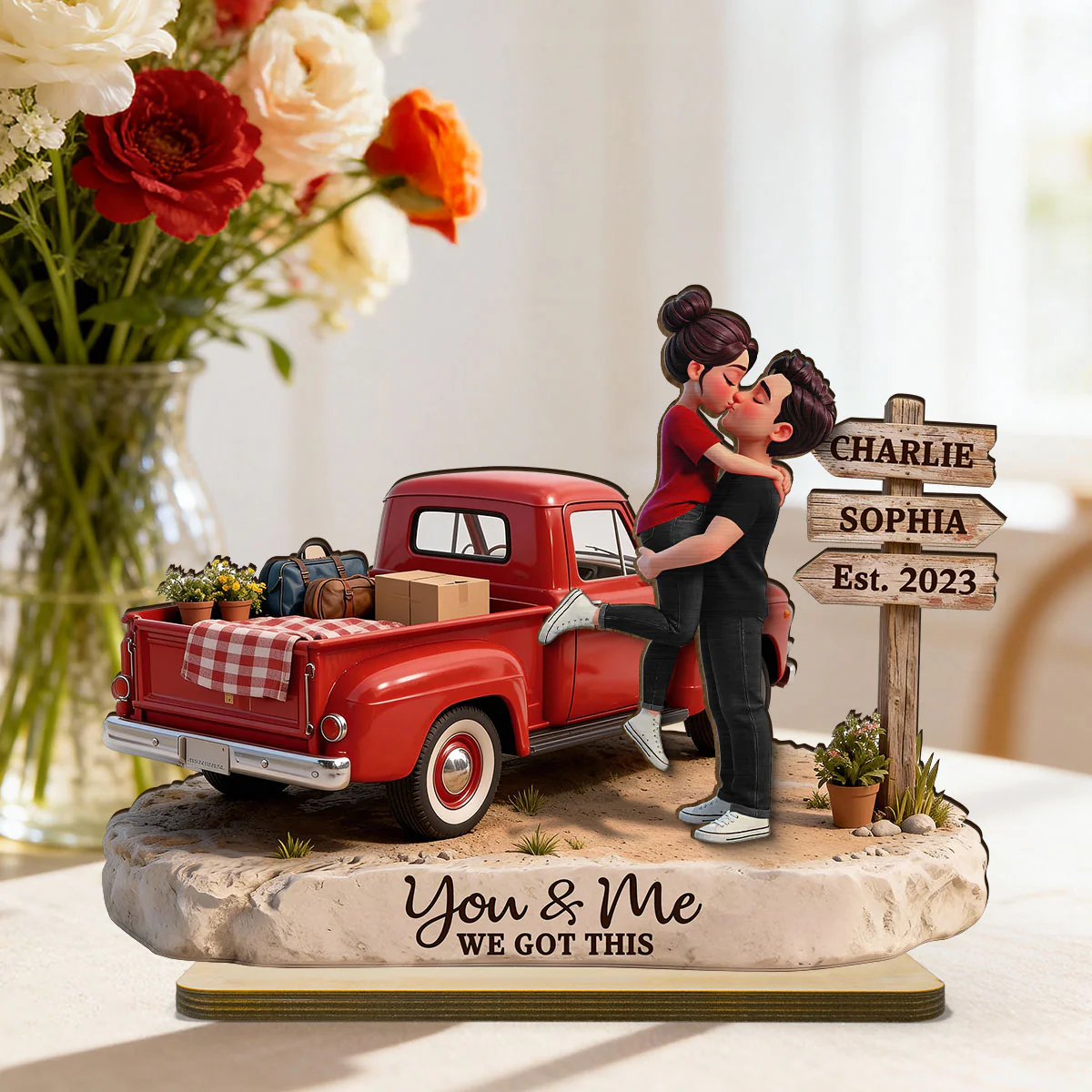 Romantic Couple Pickup Truck Sign Post - Personalized 2-Layered Wooden Plaque - Heartfelt Valentine's Day Gift For Couple, Farmhouse Decor - Image 2