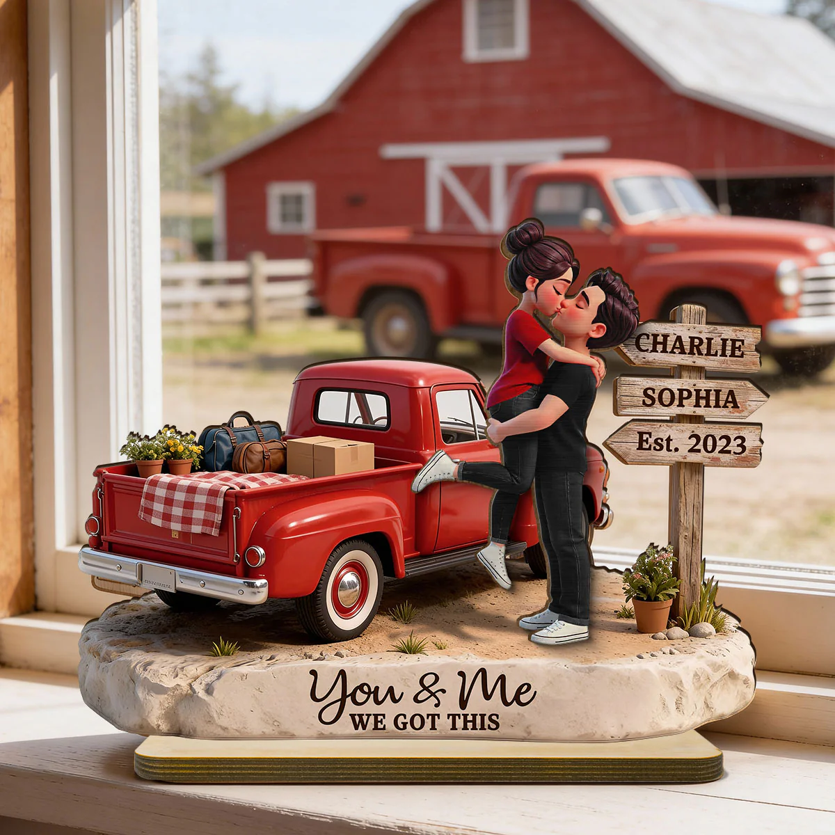 Romantic Couple Pickup Truck Sign Post - Personalized 2-Layered Wooden Plaque - Heartfelt Valentine's Day Gift For Couple, Farmhouse Decor - Image 3
