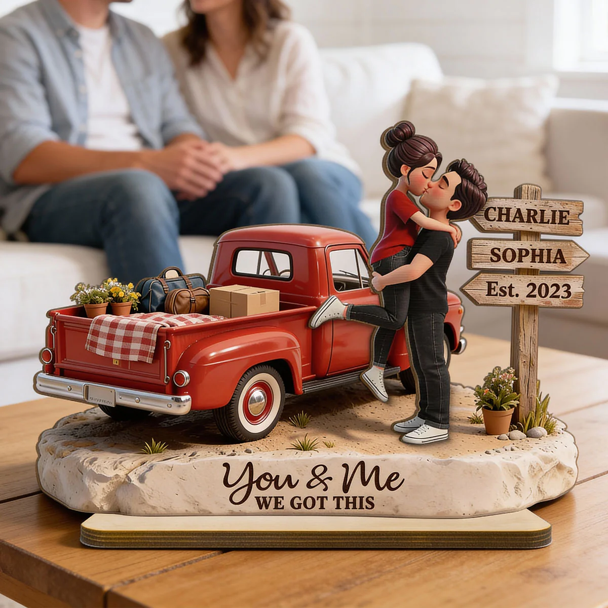 Romantic Couple Pickup Truck Sign Post - Personalized 2-Layered Wooden Plaque - Heartfelt Valentine's Day Gift For Couple, Farmhouse Decor - Image 4