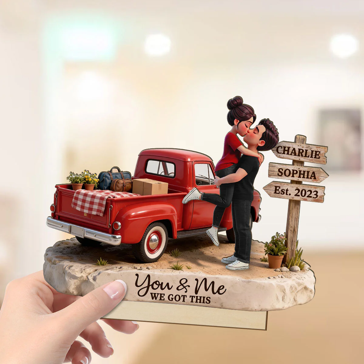 Romantic Couple Pickup Truck Sign Post - Personalized 2-Layered Wooden Plaque - Heartfelt Valentine's Day Gift For Couple, Farmhouse Decor - Image 6