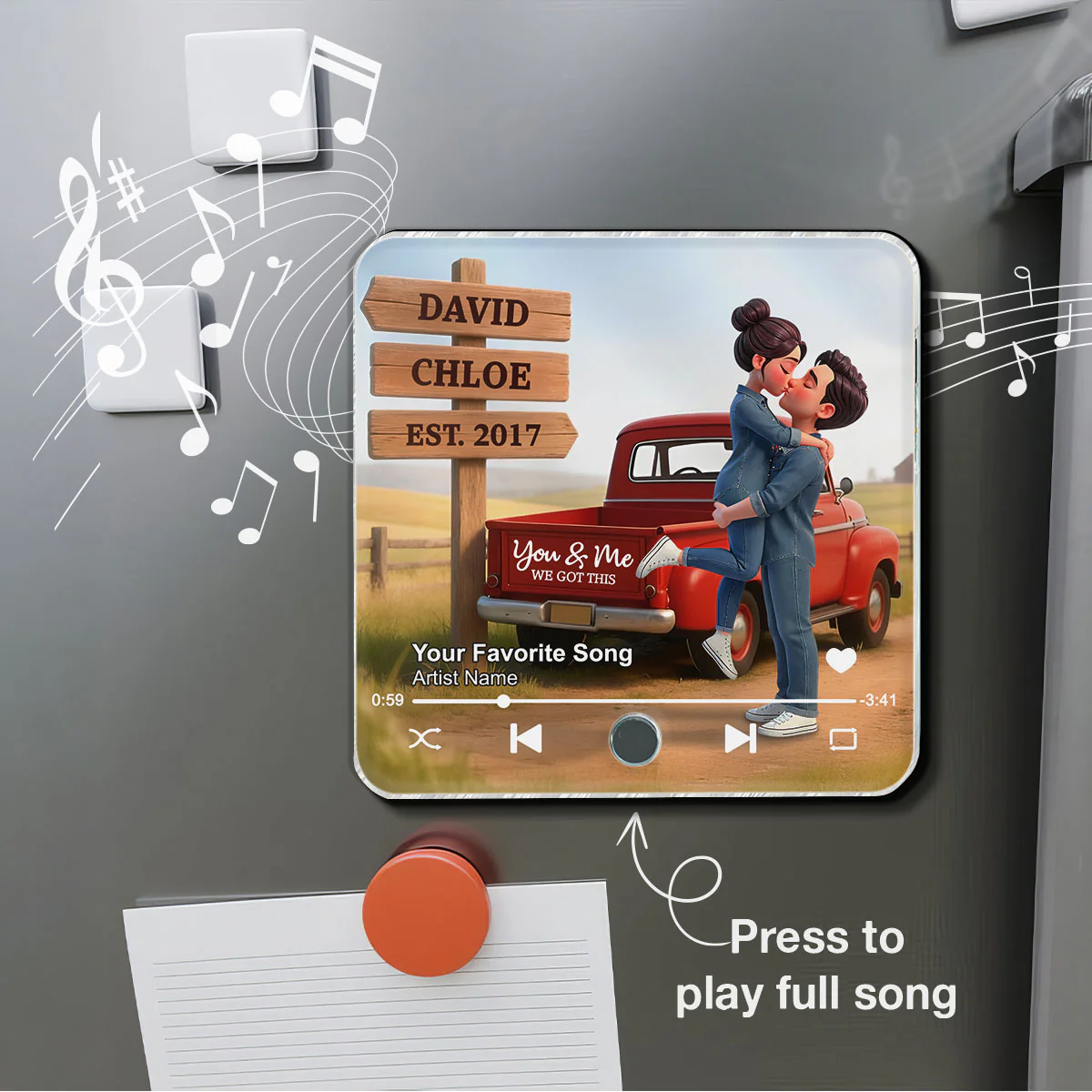 Romantic Couple Pickup Truck You & Me We Got This - Personalized Music Fridge Magnet - Valentine's Day Gift For Couple, Farmhouse Decor - Image 3