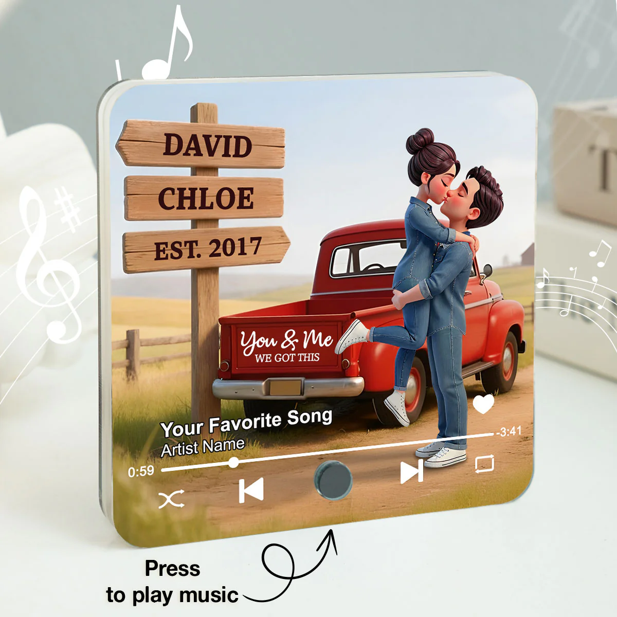 Romantic Couple Pickup Truck You & Me We Got This - Personalized Music Fridge Magnet - Valentine's Day Gift For Couple, Farmhouse Decor - Image 4