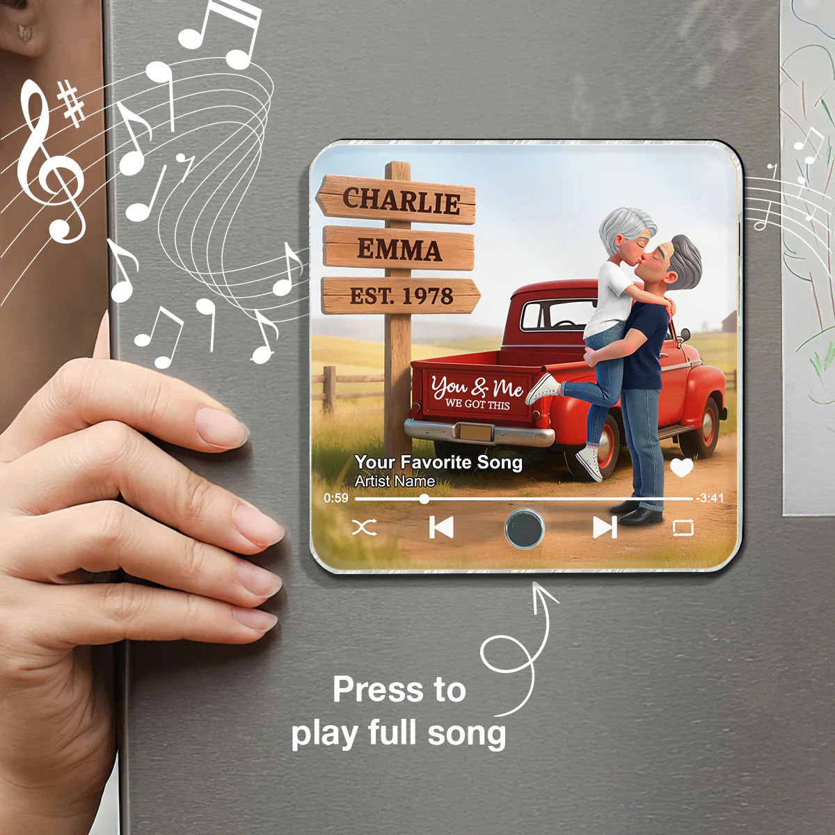 Romantic Couple Pickup Truck You & Me We Got This - Personalized Music Fridge Magnet - Valentine's Day Gift For Couple, Farmhouse Decor - Image 6