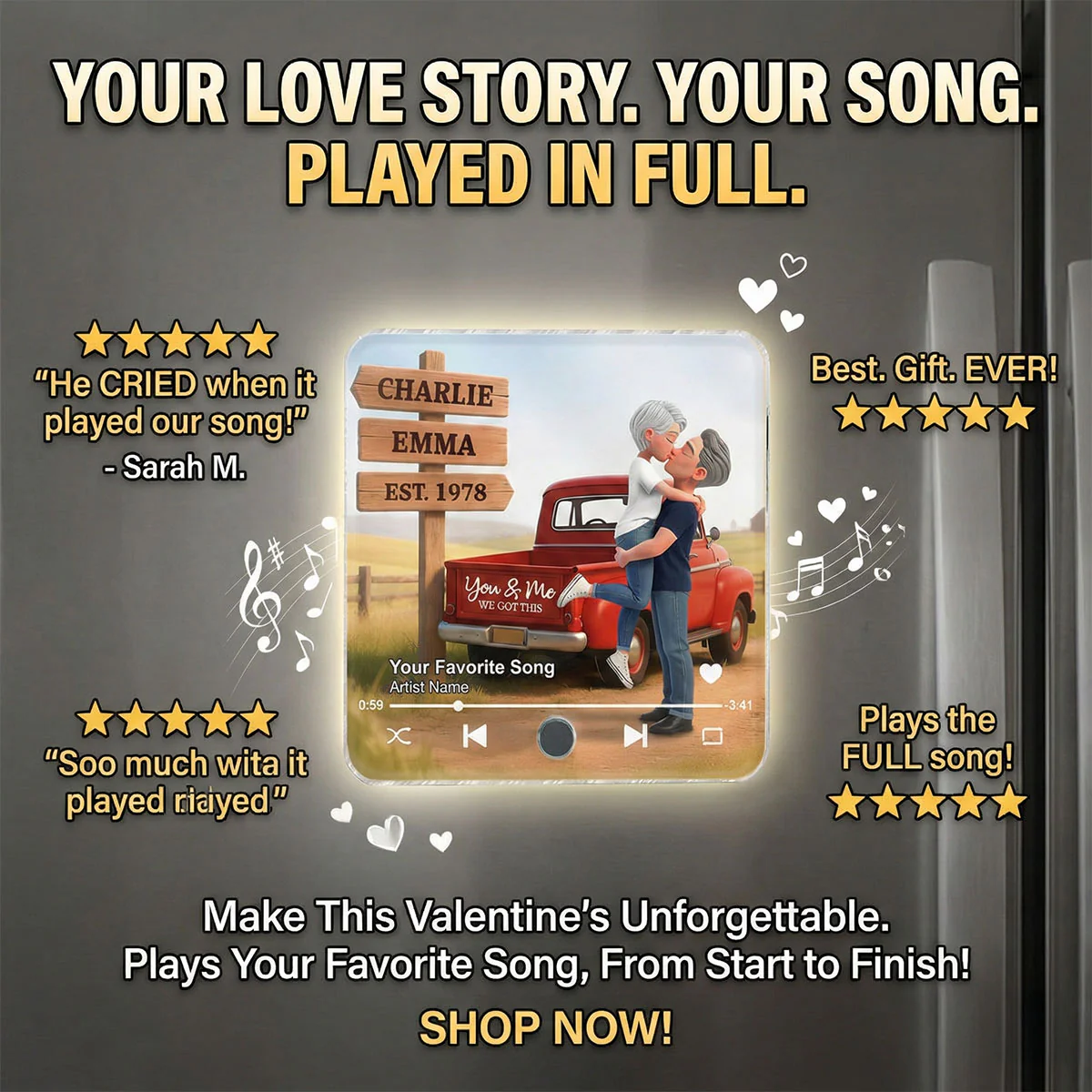 Romantic Couple Pickup Truck You & Me We Got This - Personalized Music Fridge Magnet - Valentine's Day Gift For Couple, Farmhouse Decor - Image 9
