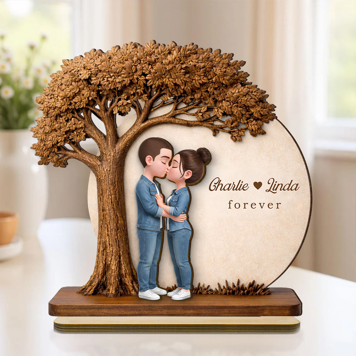 Romantic Couple Tree Love - Personalized 2-Layered Wooden Plaque - Anniversary, Valentine's Day Gift, Gift For Him, Gift For Her - Image 5