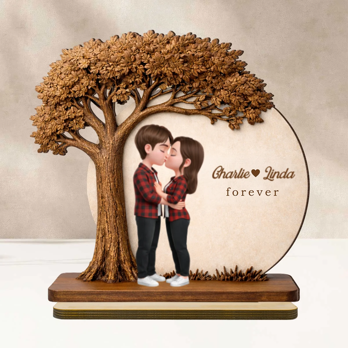 Romantic Couple Tree Love - Personalized 2-Layered Wooden Plaque - Anniversary, Valentine's Day Gift, Gift For Him, Gift For Her - Image 8