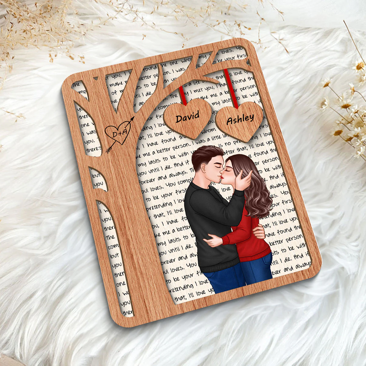 Romantic Couple Under Tree Letters Background Personalized 2-Layer Wooden Plaque - Image 5