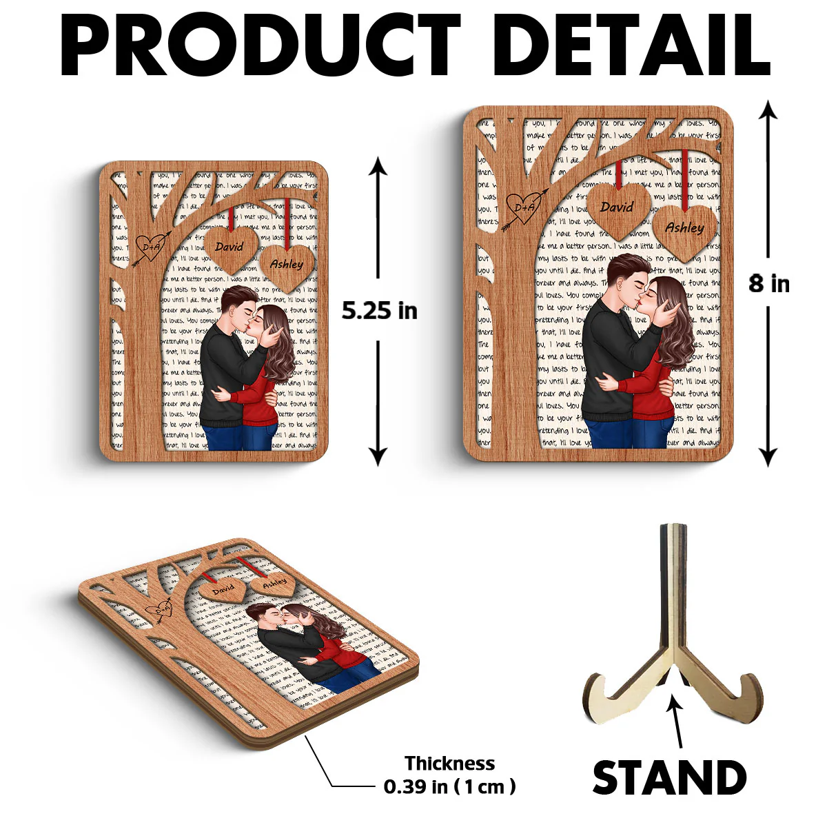 Romantic Couple Under Tree Letters Background Personalized 2-Layer Wooden Plaque - Image 6