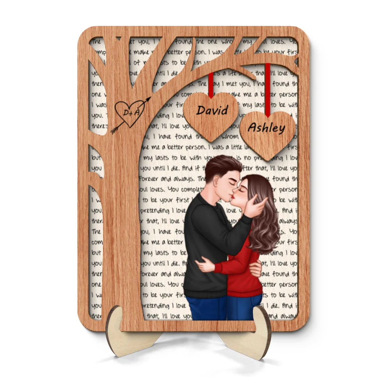 Romantic Couple Under Tree Letters Background Personalized 2-Layer Wooden Plaque - Image 8