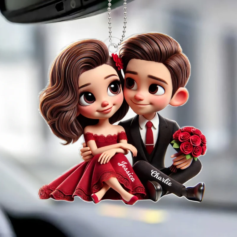 Romantic Elegant Couple Personalized Acrylic Car Hanger, Anniversary Gift for him, Gift for her - Image 7