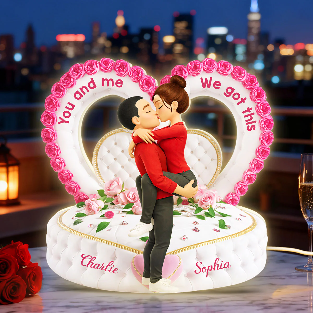 Romantic Heart-Shaped Headboard with Roses - Personalized Light Box - Heartfelt Valentine's Day Gift for Her, for Him - Image 3